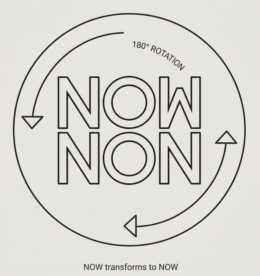 A clean, flat 2D ambigram design showing perfect horizontal rotation